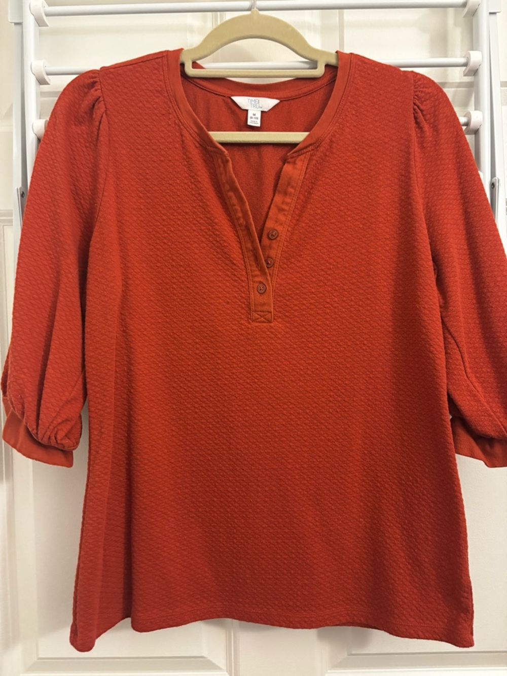 Time and Tru Rustic Orange Textured Henley Tunic